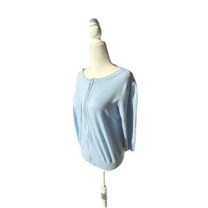 Philosophy Blue Knit 3/4 Sleeve Zip Sweater Sz M Puff Sleeve Basic Preppy